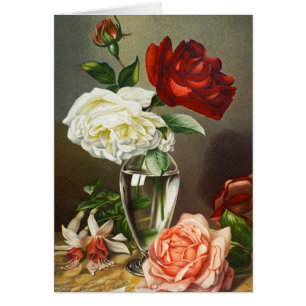 Vintage Garden Roses in a Glass Vase