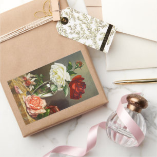 Vintage Garden Roses in a Glass Vase Sticker