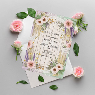 Vintage Garden Rustic Floral Lace Wedding  Save The Date