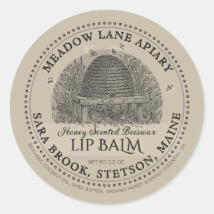 Vintage Garden Skep Beeswax Lip Balm  Classic Roun Round Sticker