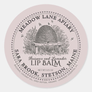 Vintage Garden Skep Beeswax Lip Balm  Classic Round Sticker