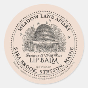 Vintage Garden Skep Beeswax Lip Balm  Classic Round Sticker