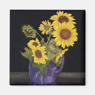 Vintage Garden Summer Sunflower Flowers in a Vase Magnet