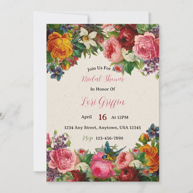 Vintage Garden Themed Bridal Shower Invite (Front)