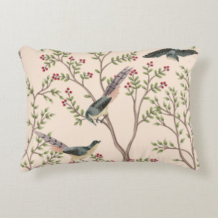 Vintage garden tree, bird floral seamless pattern accent pillow