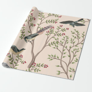 Vintage garden tree, bird floral seamless pattern  wrapping paper
