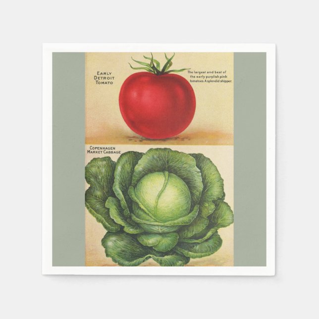 Vintage garden vegetable art, 1913 napkin (Front)