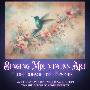 Vintage Garden Watercolor Hummingbird Decoupage Tissue Paper