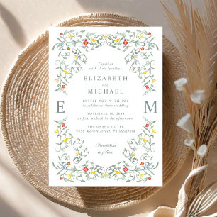 Vintage Garden Watercolor Monogram Wedding Invitation