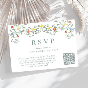 Vintage Garden Watercolor QR Code Wedding RSVP Card