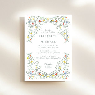 Vintage Garden Watercolor Wedding Invitation
