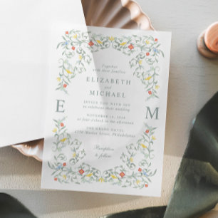 Vintage Garden Watercolor Wedding Vellum Invitations