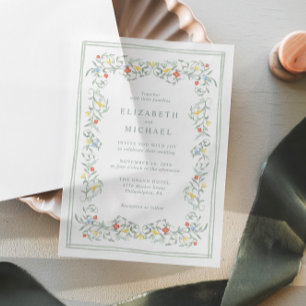 Vintage Garden Watercolor Wedding Vellum Invitations
