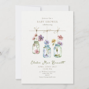 Vintage Garden Wildflower Glass Jar Baby Shower Invitation
