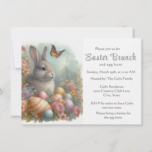Vintage Garden with Rabbit Easter  Invitation (Front)