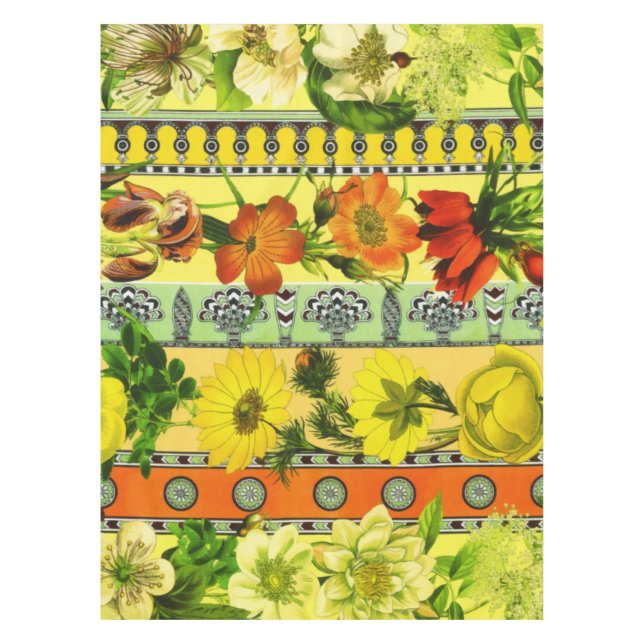 Vintage Garden Yellow Floral Botanical Tablecloth (Front)