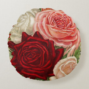 Vintage Gardening Roses Round Pillow