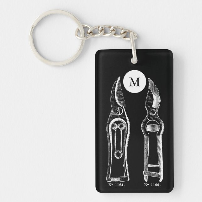 VINTAGE Gardening Tools Pruners Monogram Business Keychain (Front)