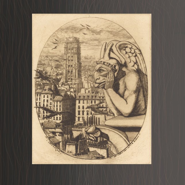 Vintage gargoyle looking over city poster (Creator Uploaded)