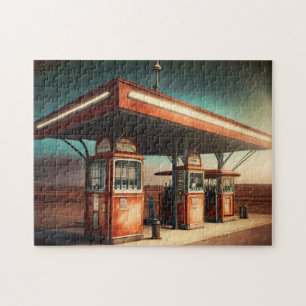 Vintage Gas Station 4 Easy Brain Art Puzzles Photo