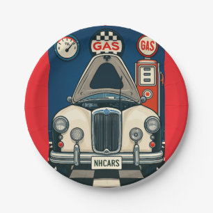 Vintage Gas Station Classic Car Retro  Paper Plate