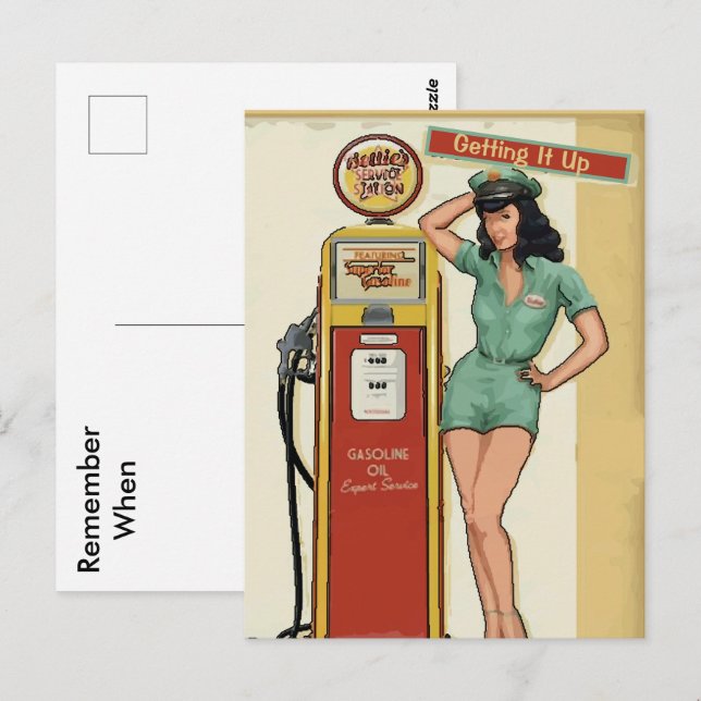 Vintage Gas Station, edit text Postcard (Front/Back)
