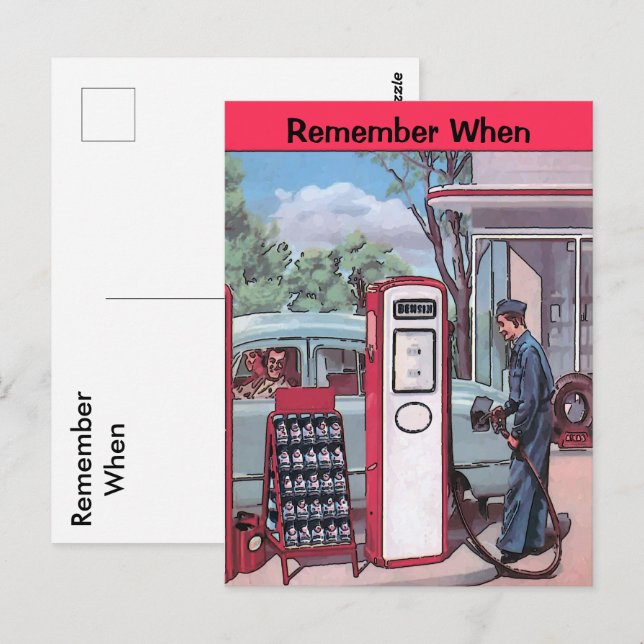 Vintage Gas Station, edit text Postcard (Front/Back)