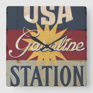 Vintage Gasoline Sign Square Wall Clock
