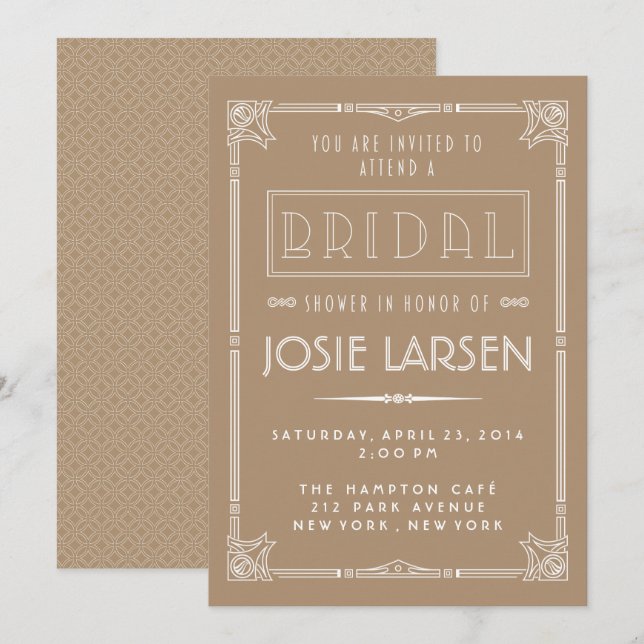 Vintage Gatsby Art Deco Bridal Shower Invitations (Front/Back)