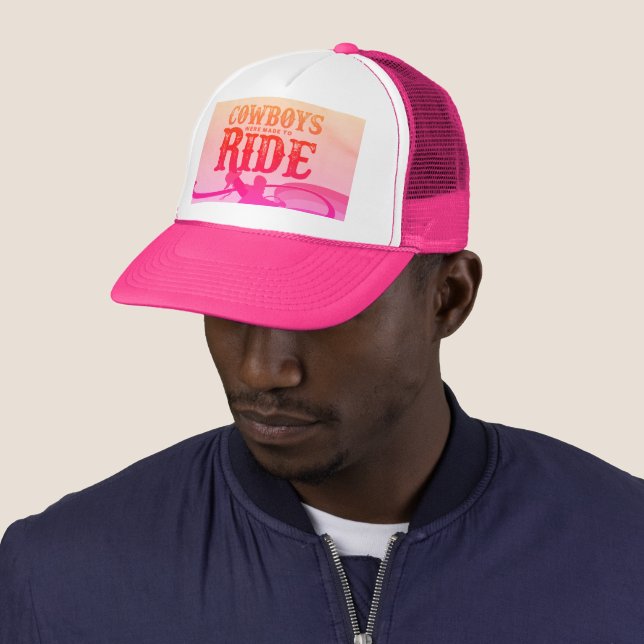 Vintage Gay Cowboy White & Hot Pink Trucker Hat (In Situ)