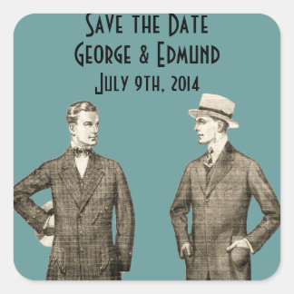 Vintage Gay Save the Date Square Sticker