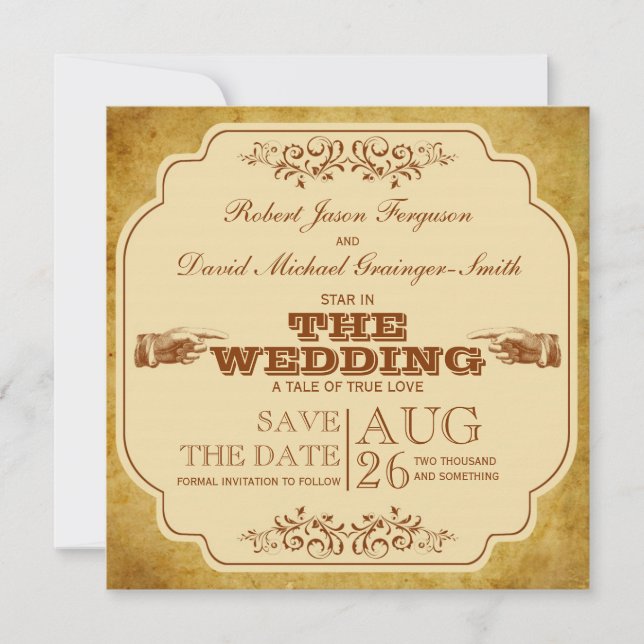 Vintage Gay Wedding Theatre Save The Date (Front)