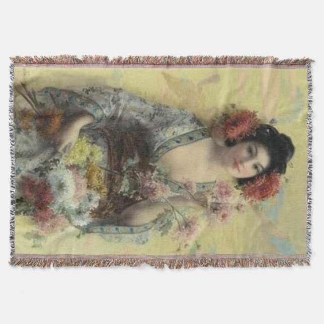 Vintage Geisha Afghan Throw Blanket (Front)