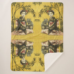 Vintage Geisha And Demon Sherpa Blanket