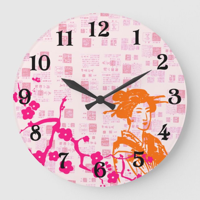 Vintage Geisha Collage Large Clock (Front)
