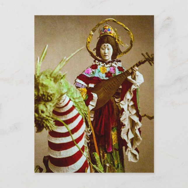 Vintage Geisha Dressed as Goddess Benzaiten Japan Postcard (Front)