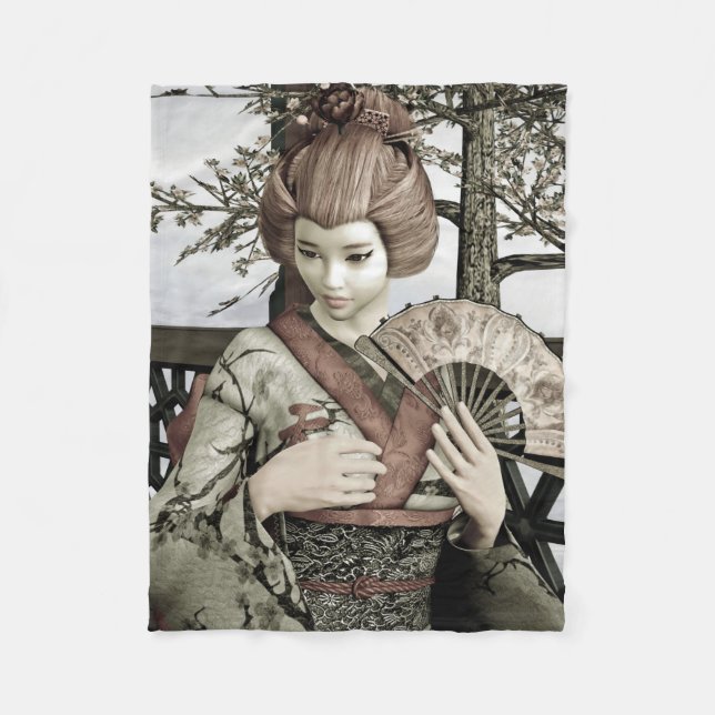 Vintage Geisha Fleece Blanket (Front)