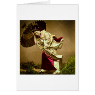 Vintage Geisha in a Springtime Rain Glass Slide