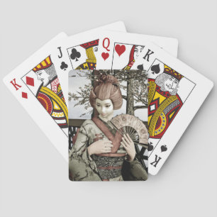 Vintage Geisha Kimono Fan Illustration Playing Cards