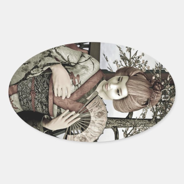 Vintage Geisha Oval Sticker (Front)