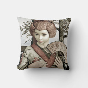 Vintage Geisha Throw Pillow
