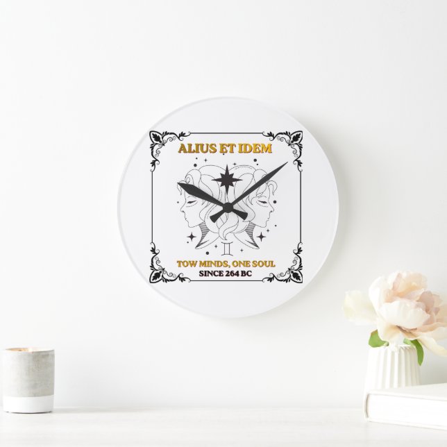 Vintage Gemini Zodiac tarot card poster  Large Clock (Home)