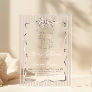 Vintage Gender Neutral Rocking Horse Baby Shower Acrylic Invitations