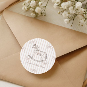 Vintage Gender Neutral Rocking Horse Baby Shower Classic Round Sticker
