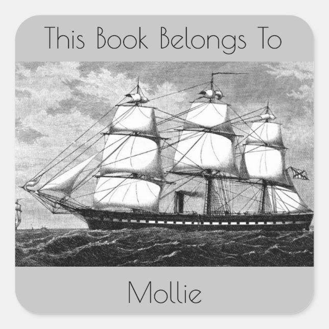 Vintage General Admiral Sailing Ship Bookplate Square Sticker (Front)