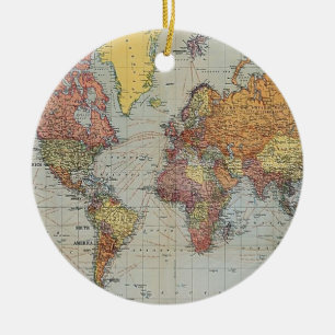 Vintage General Map of the World Ceramic Ornament