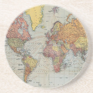 Vintage General Map of the World Lithograph Coaster
