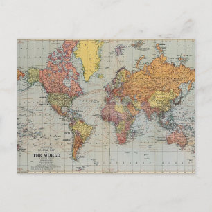 Vintage General Map of the World Postcard