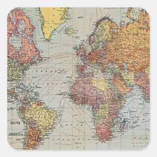 Vintage General Map of the World Square Sticker