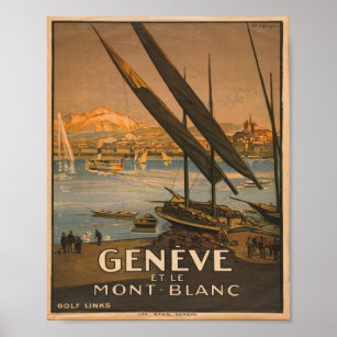 Vintage Geneva Mont Blanc Swiss Tourism Poster